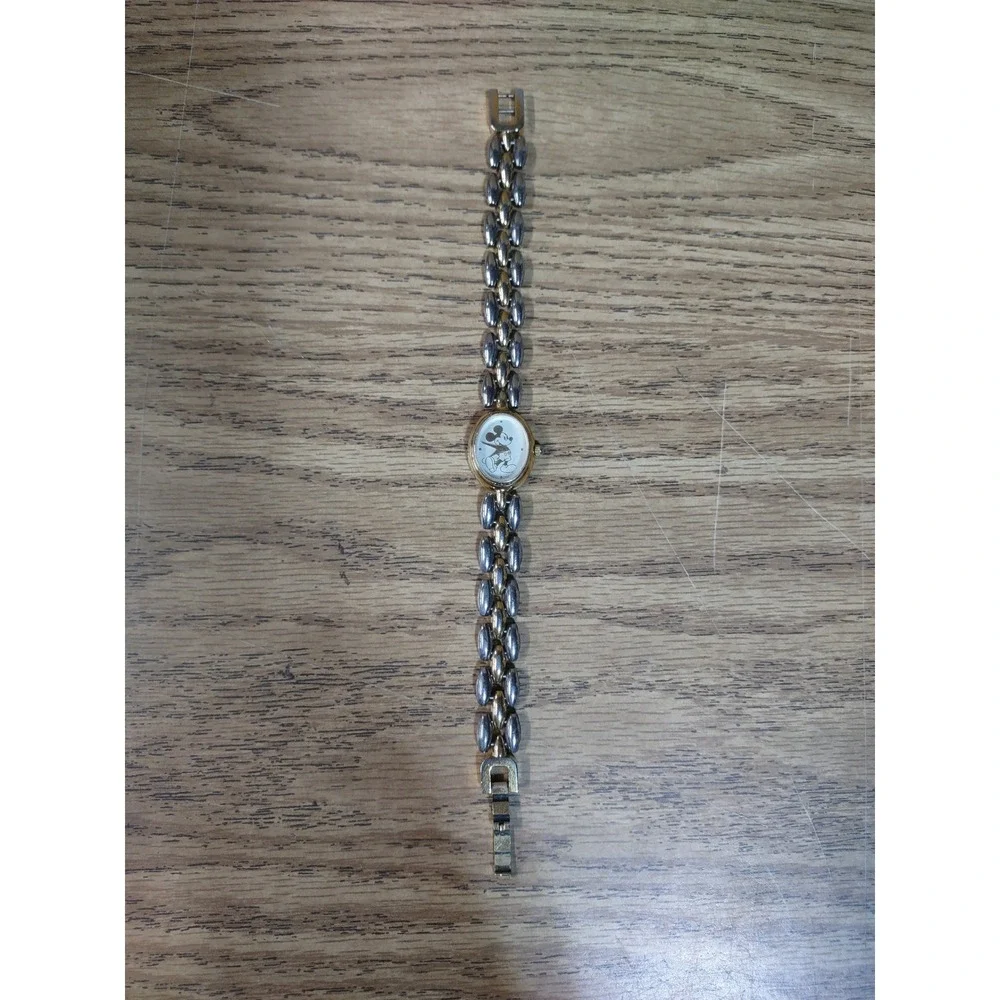 Vintage 90s Disney Mickey Mouse Two Tone Oval Watch Woman's Swiss Movt